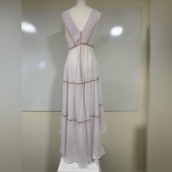 White asymmetrical hemline dress with pleated bodice area and ribbon detail - Picture 6 of 8